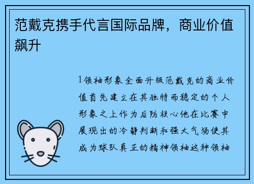 范戴克携手代言国际品牌，商业价值飙升